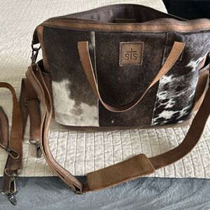 STS Ranchwear Brown and White Leather Duffel Bag